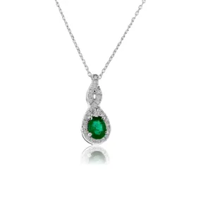 Oval Shaped Emerald Pendant with Diamond Halo
