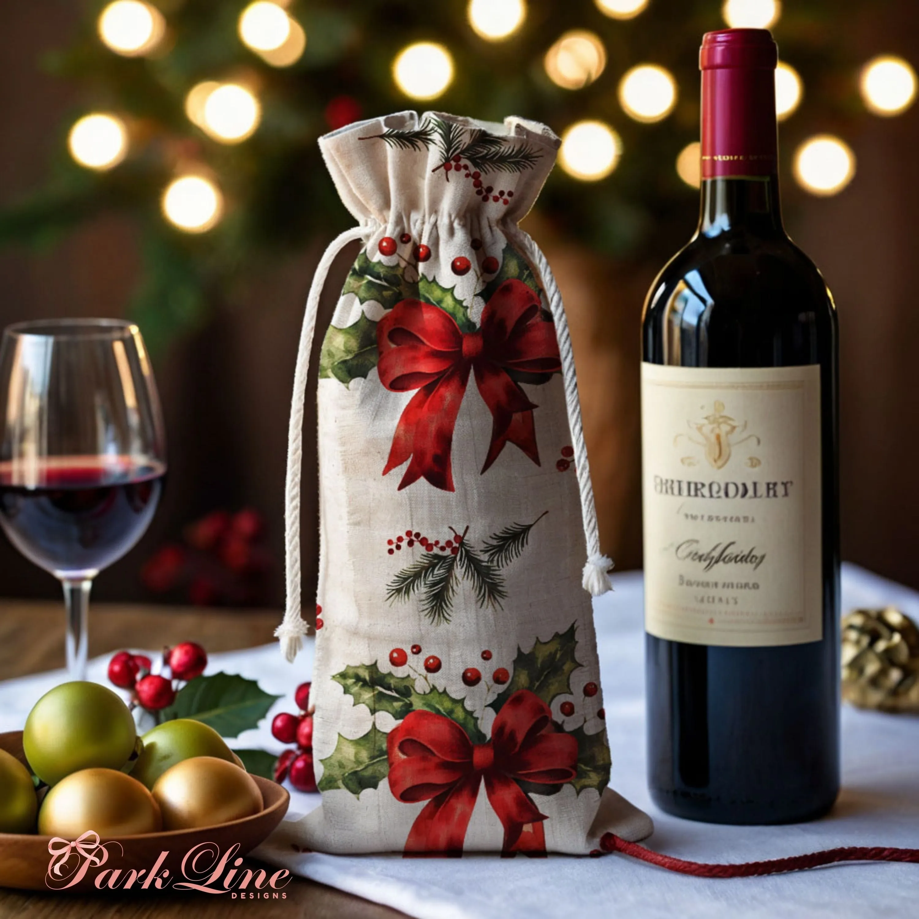 Personalized Christmas Wine Bag Personalized Drawstring Wine Carrier Tote Funny Wine Gift Bag for Holidays Secret Santa Hostess Gift or Home Party