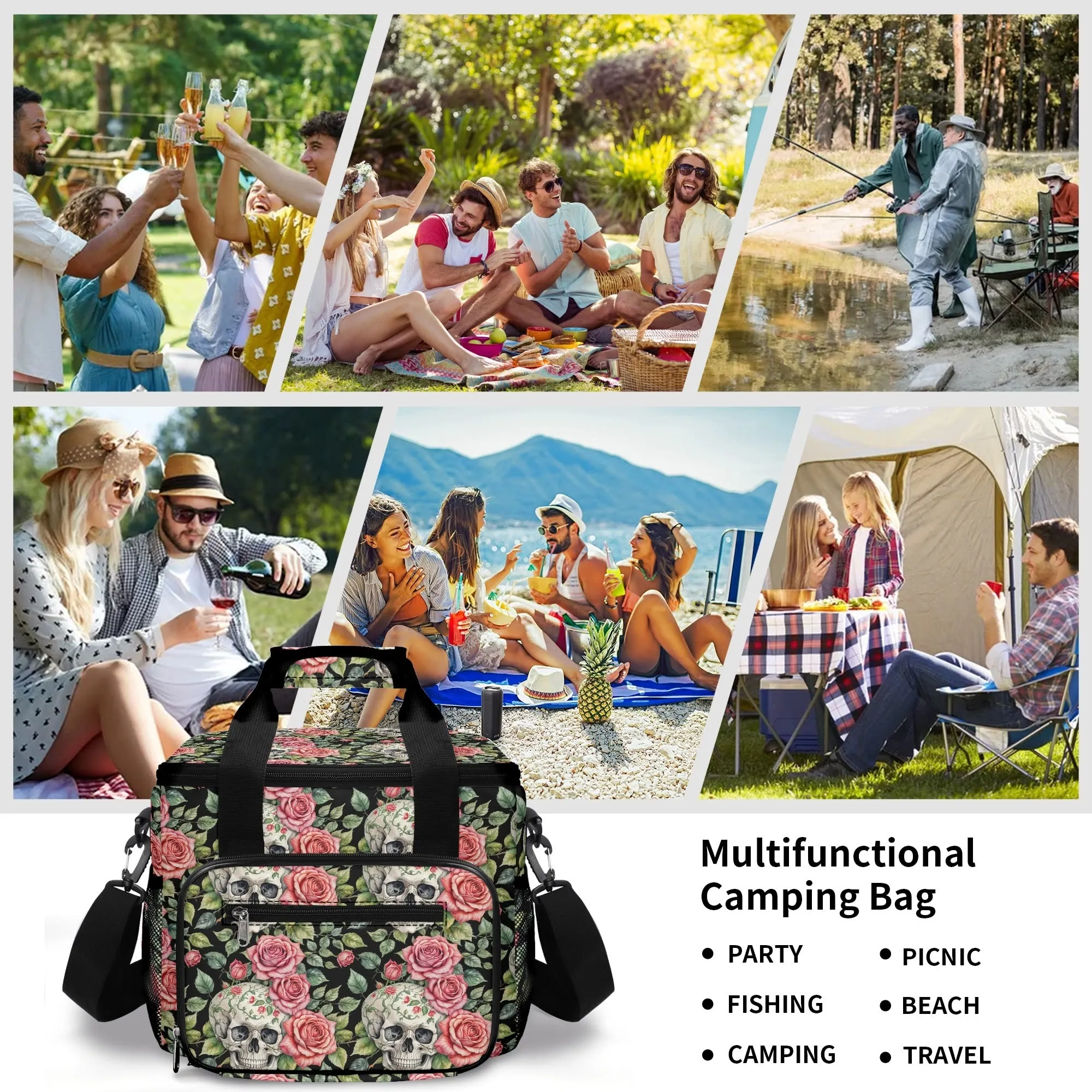 Pink Skulls Insulated Leakproof Cooler Bag Lunch Box