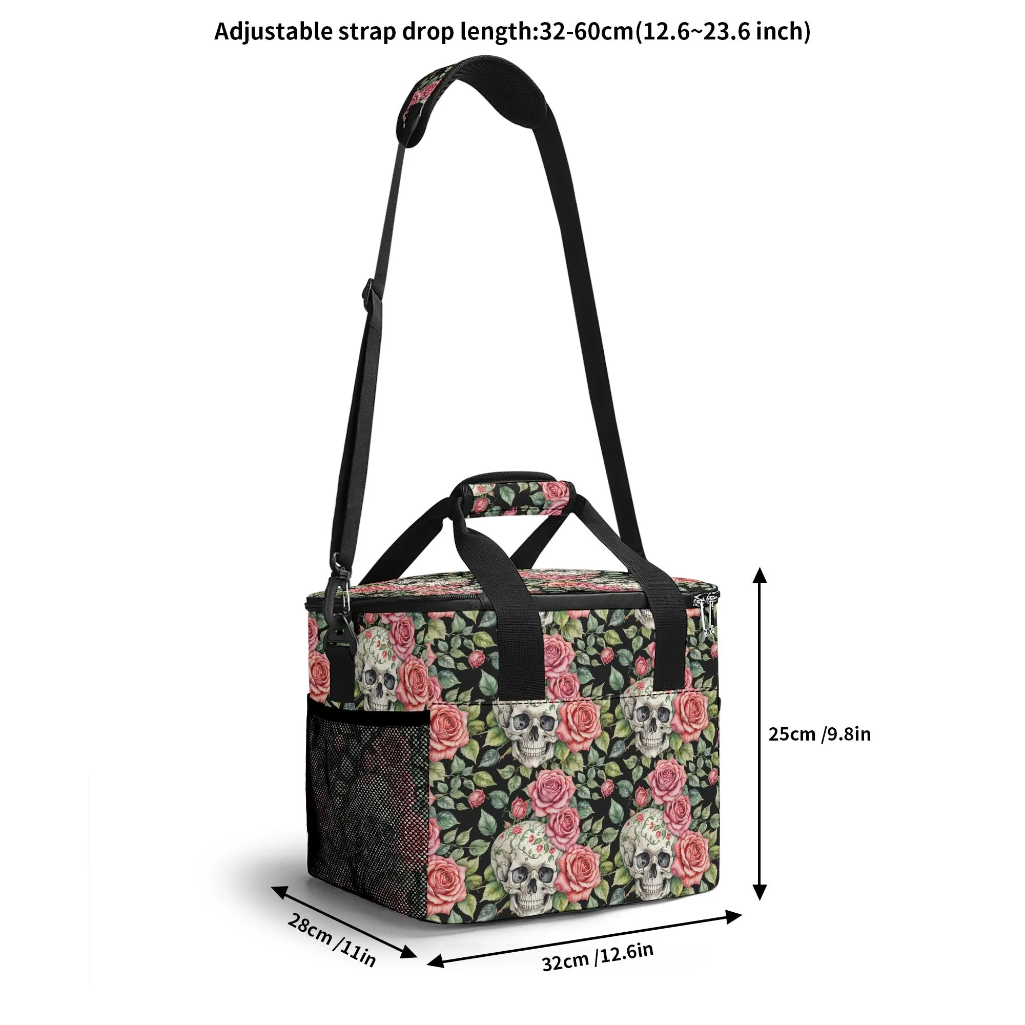 Pink Skulls Insulated Leakproof Cooler Bag Lunch Box