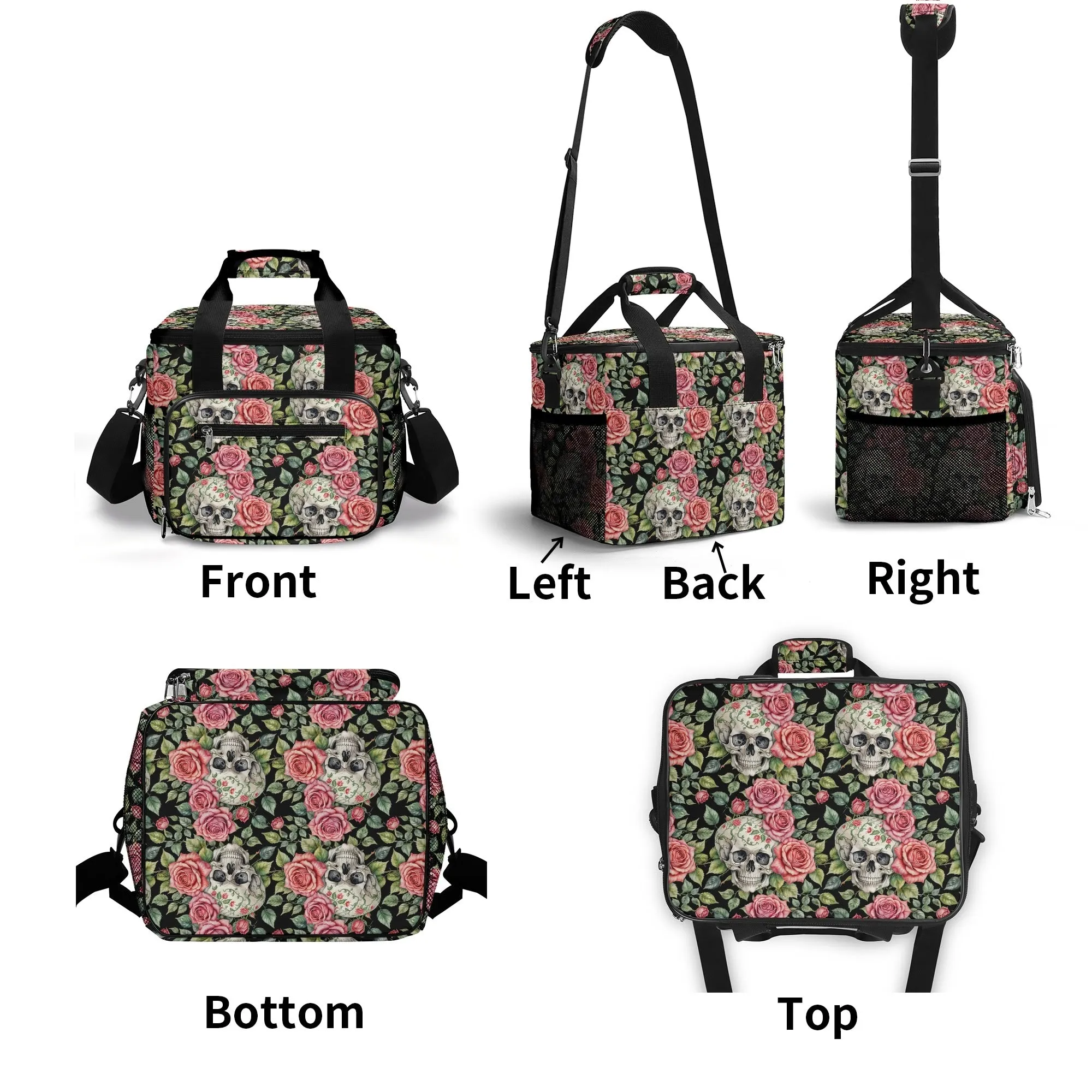 Pink Skulls Insulated Leakproof Cooler Bag Lunch Box
