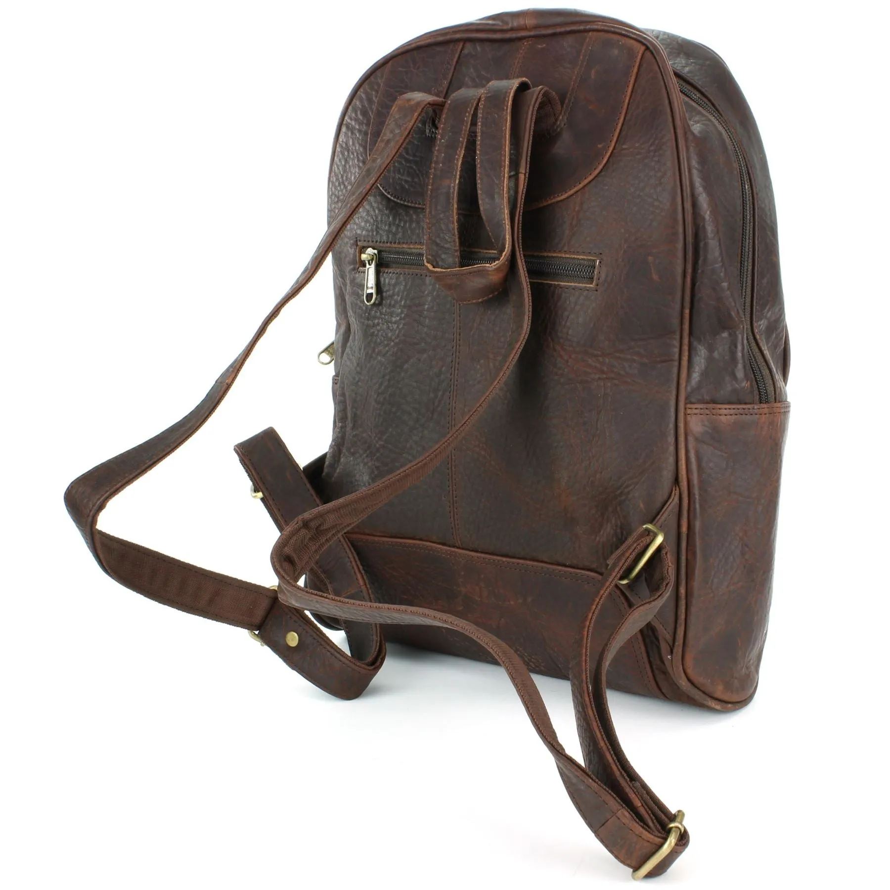 Real Leather Backpack Rucksack Bag - Brown