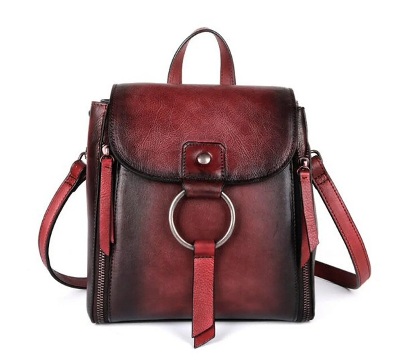 Retro Design Female High Quality Leather Rucksack Backpack