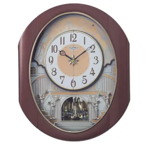 RHYTHM Stylish Brown Color Oval Shaped Plastic Case Melodies in Motion Hourly Chime Rotating Pendulum Showpiece Wall Clock for Living Room Home Decor Office Gifts (Size: 38.4 x 13.9 x 47 CM)