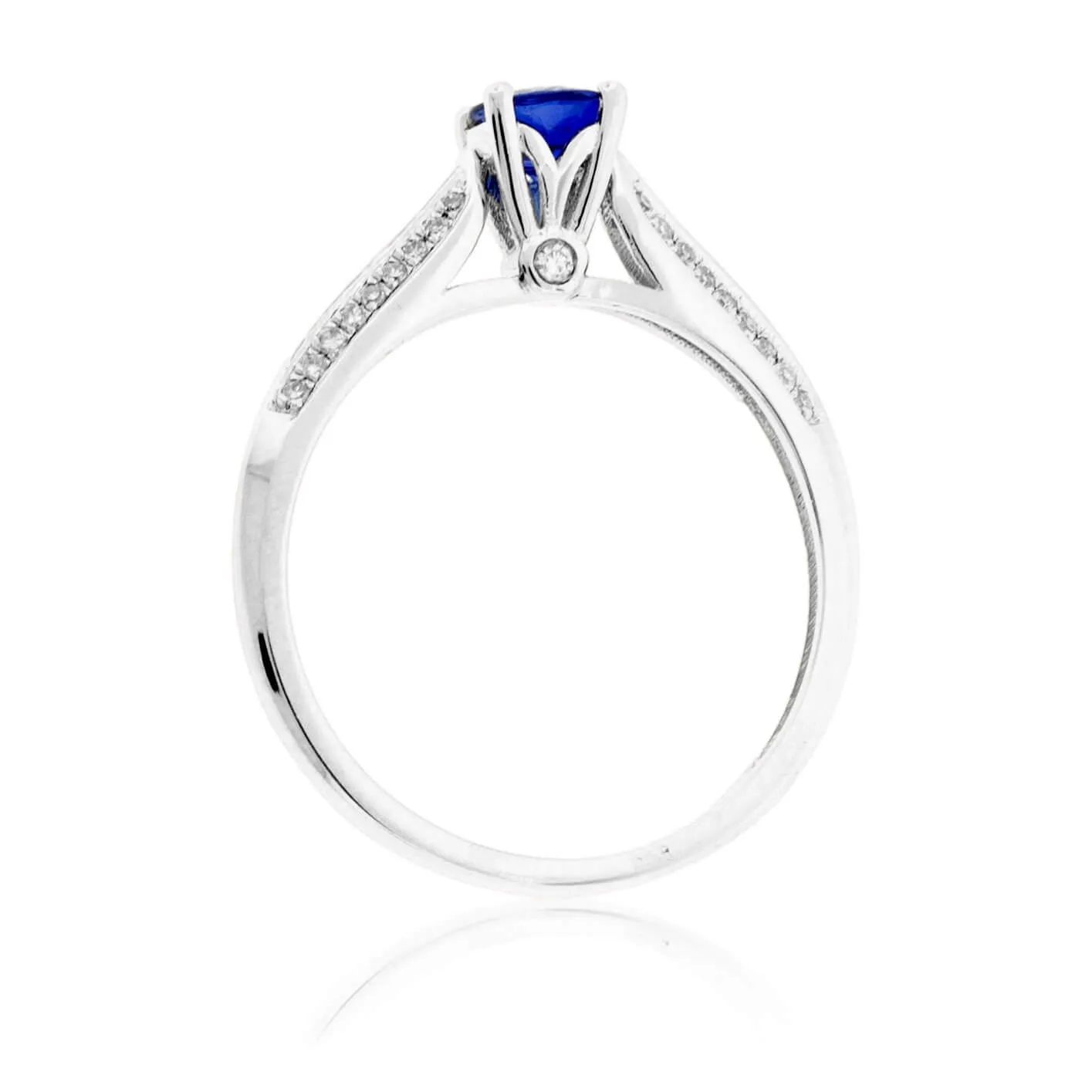 Round Blue Sapphire and Diamond Lined Ring