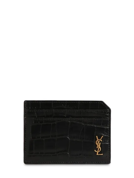 Saint Laurent   Tiny Cassandre croc embossed card case 