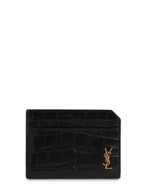 Saint Laurent   Tiny Cassandre croc embossed card case 