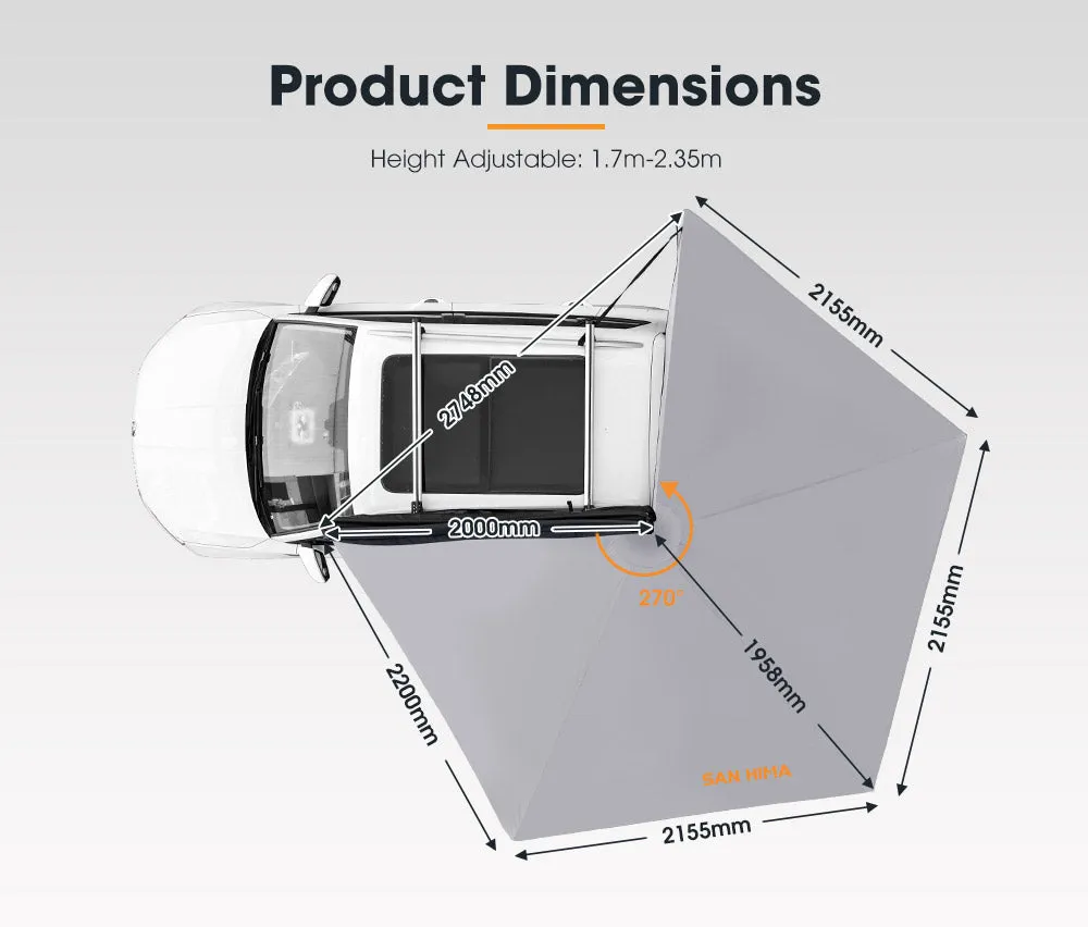 San Hima 270 Degree Free-Standing Awning 600D Double-Ripstop Oxford UPF50  4X4