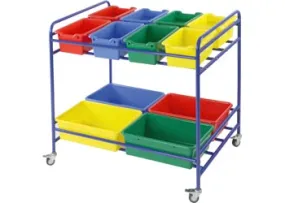 Storage Trolley with 12 Plastic Coloured Tubs