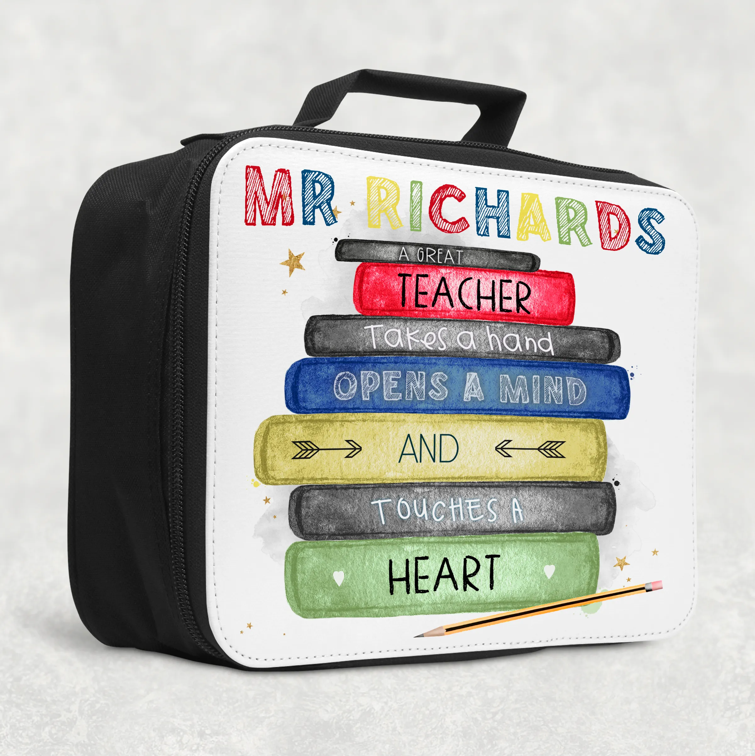 Teacher Book Stack Personalised Insulated Lunch Bag