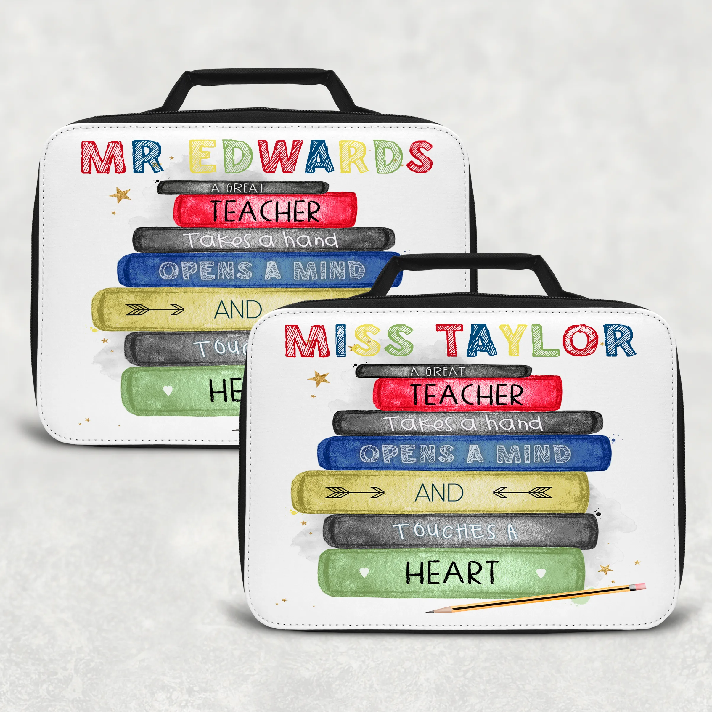 Teacher Book Stack Personalised Insulated Lunch Bag
