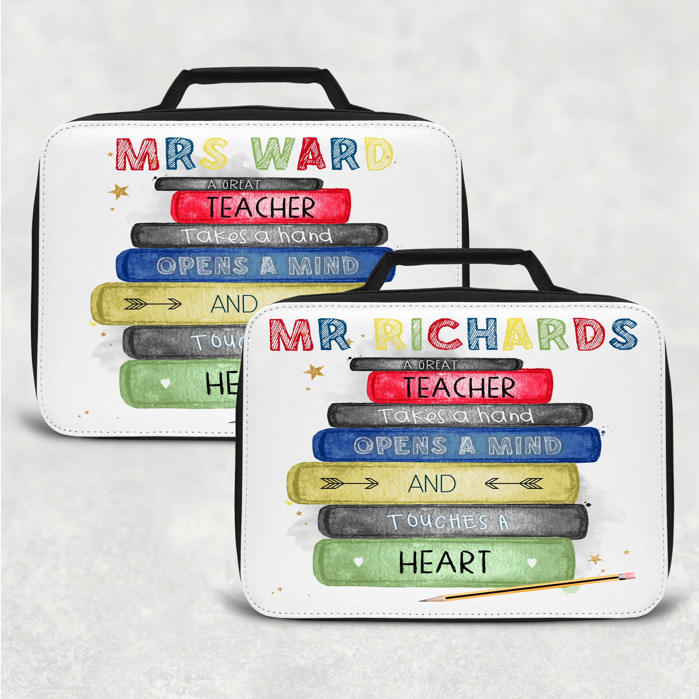 Teacher Book Stack Personalised Insulated Lunch Bag
