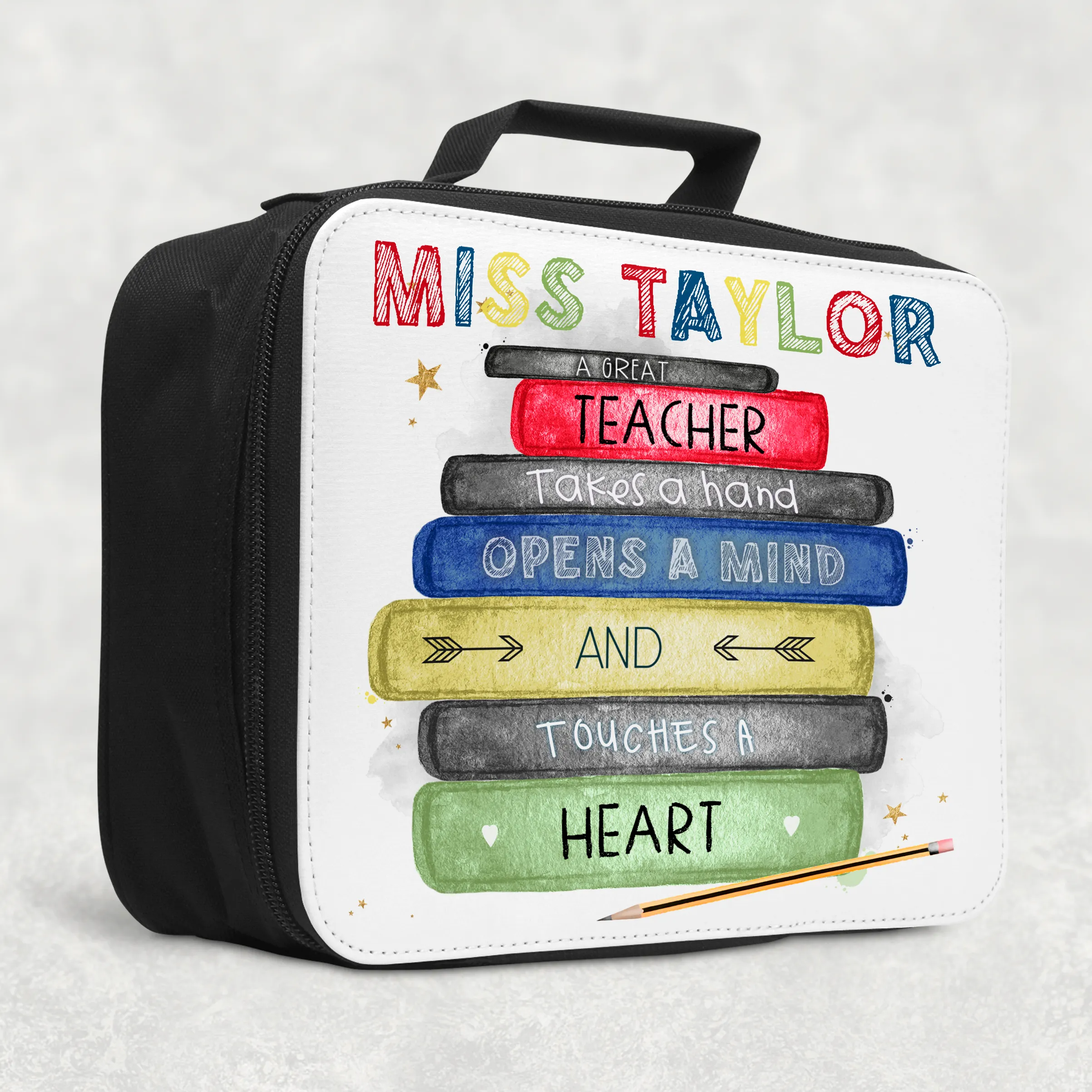 Teacher Book Stack Personalised Insulated Lunch Bag