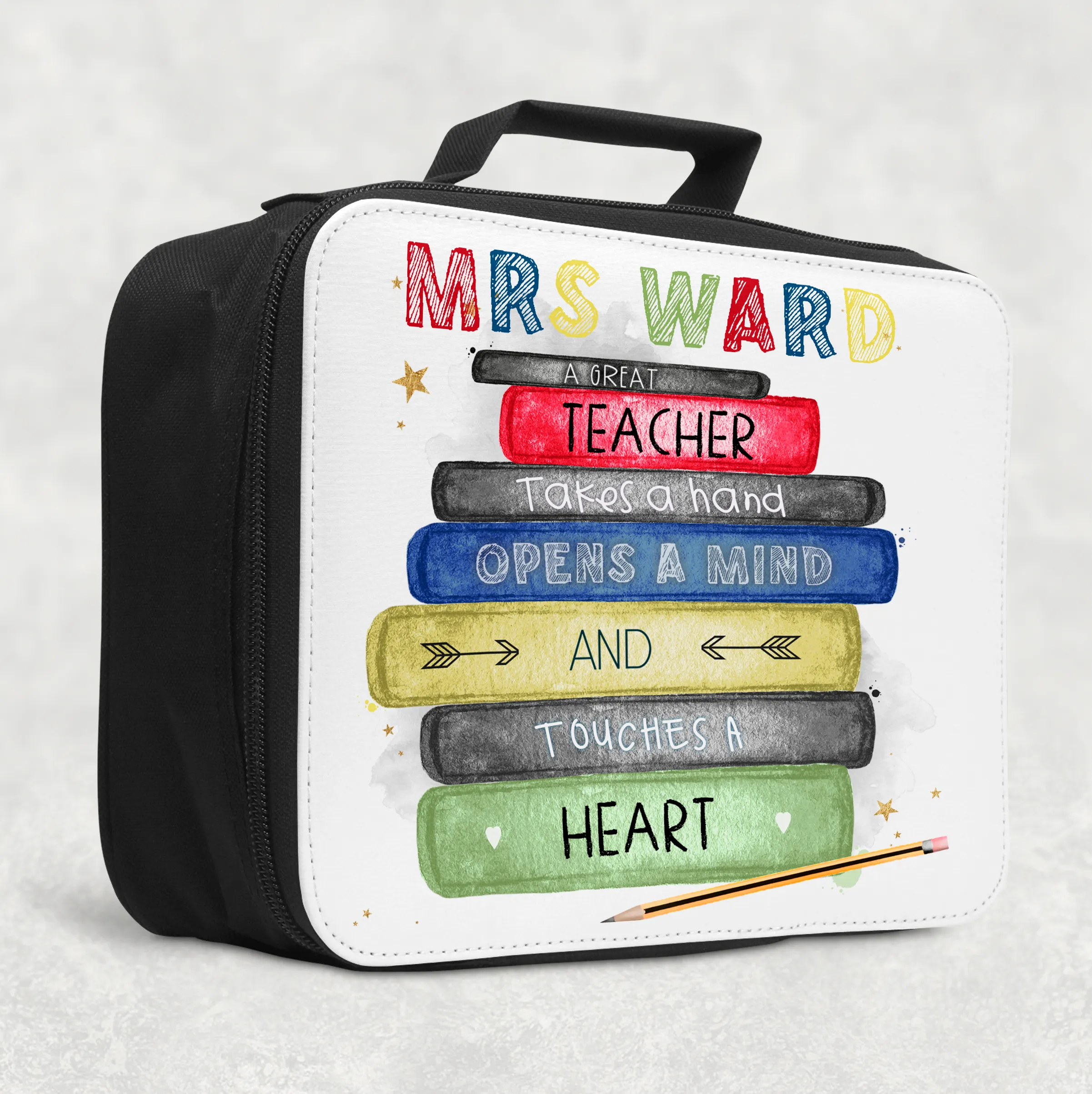 Teacher Book Stack Personalised Insulated Lunch Bag