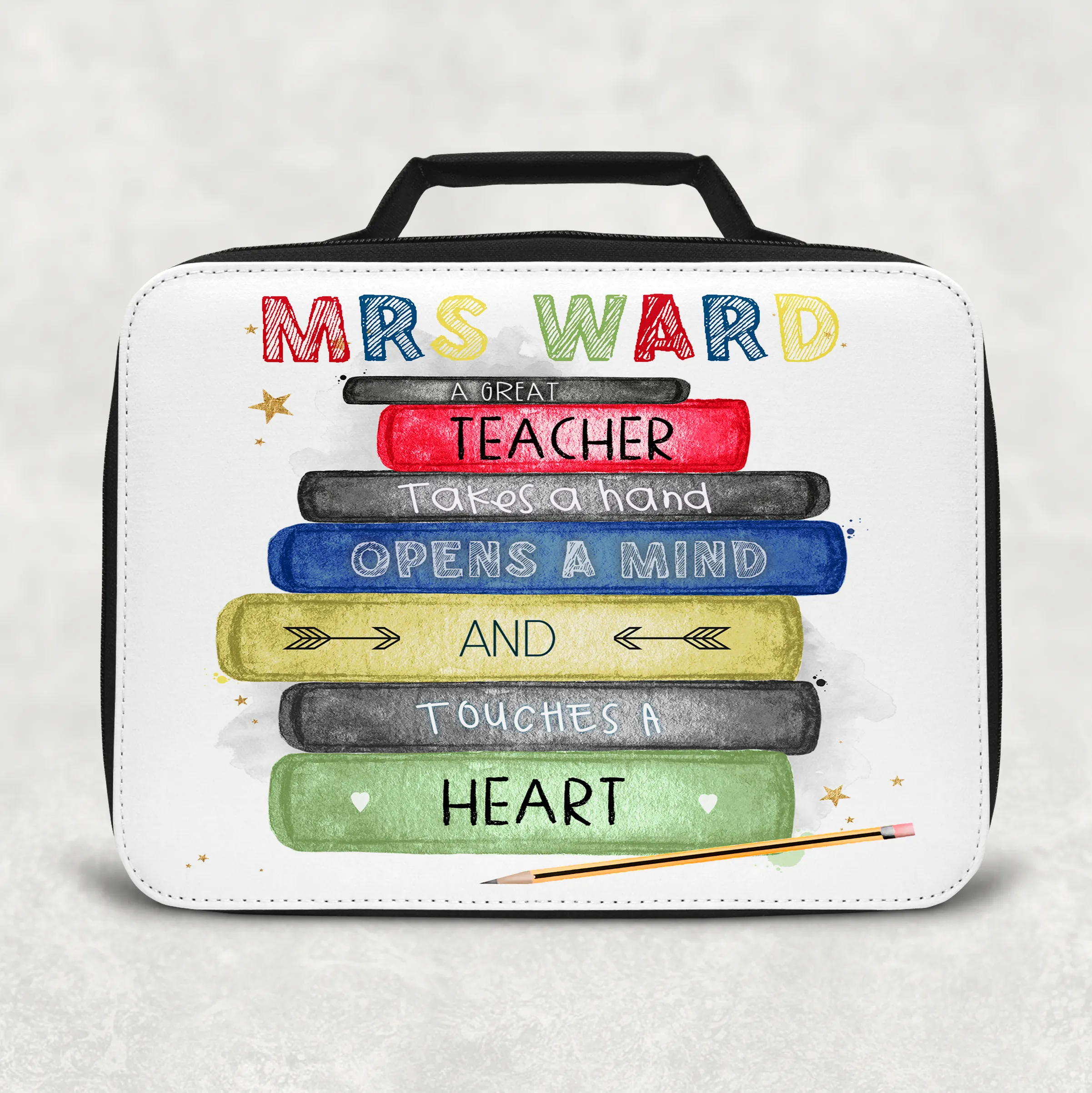Teacher Book Stack Personalised Insulated Lunch Bag