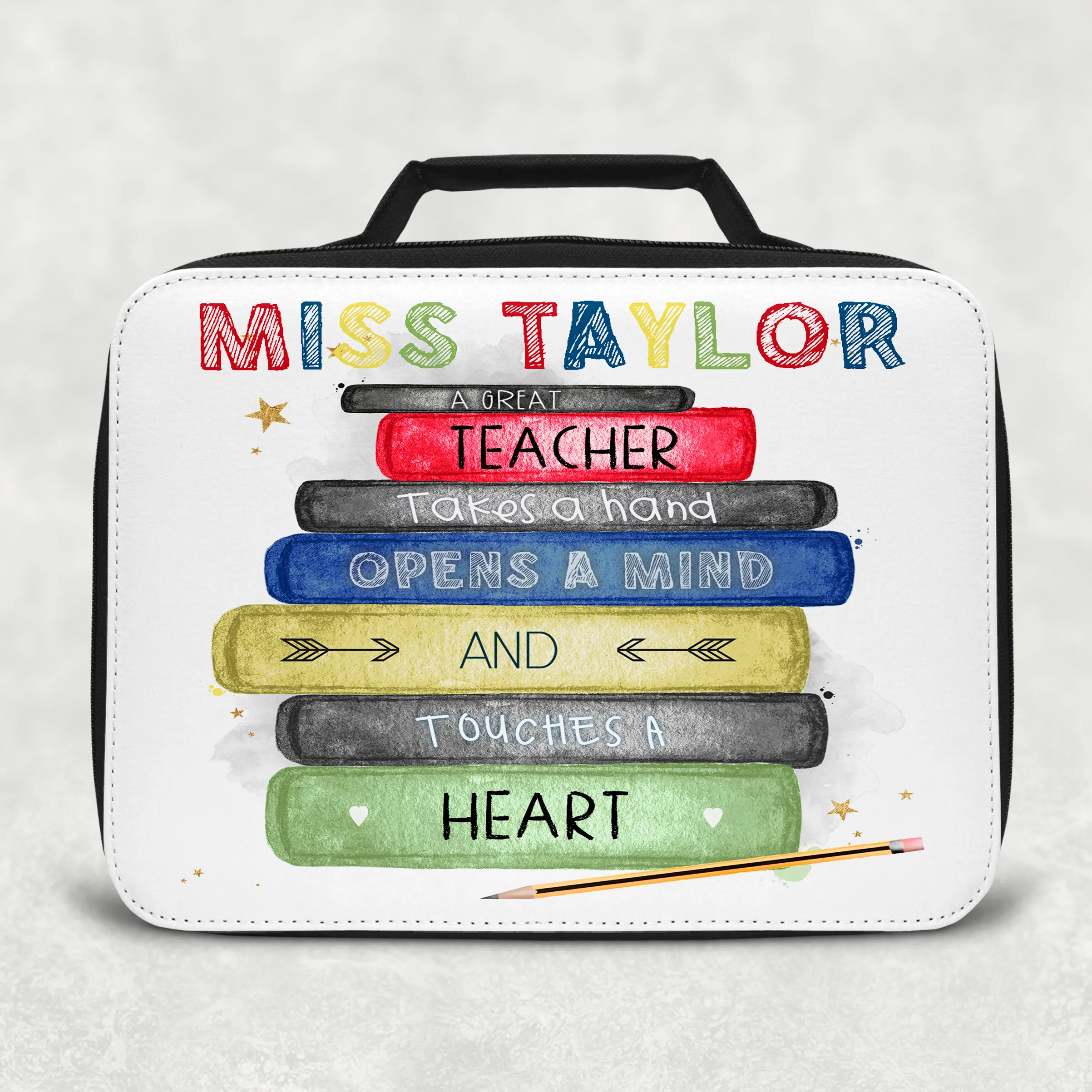 Teacher Book Stack Personalised Insulated Lunch Bag