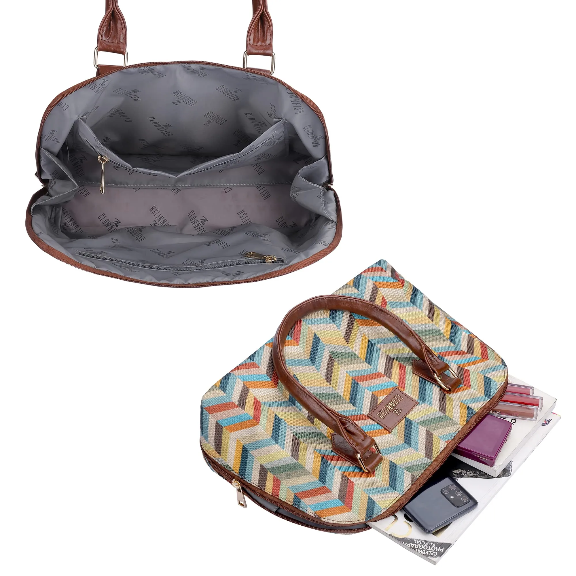 THE CLOWNFISH Montana Series Handbag for Women Office Bag Ladies Purse Shoulder Bag Tote For Women College Girls (Multicolour-Rainbow)