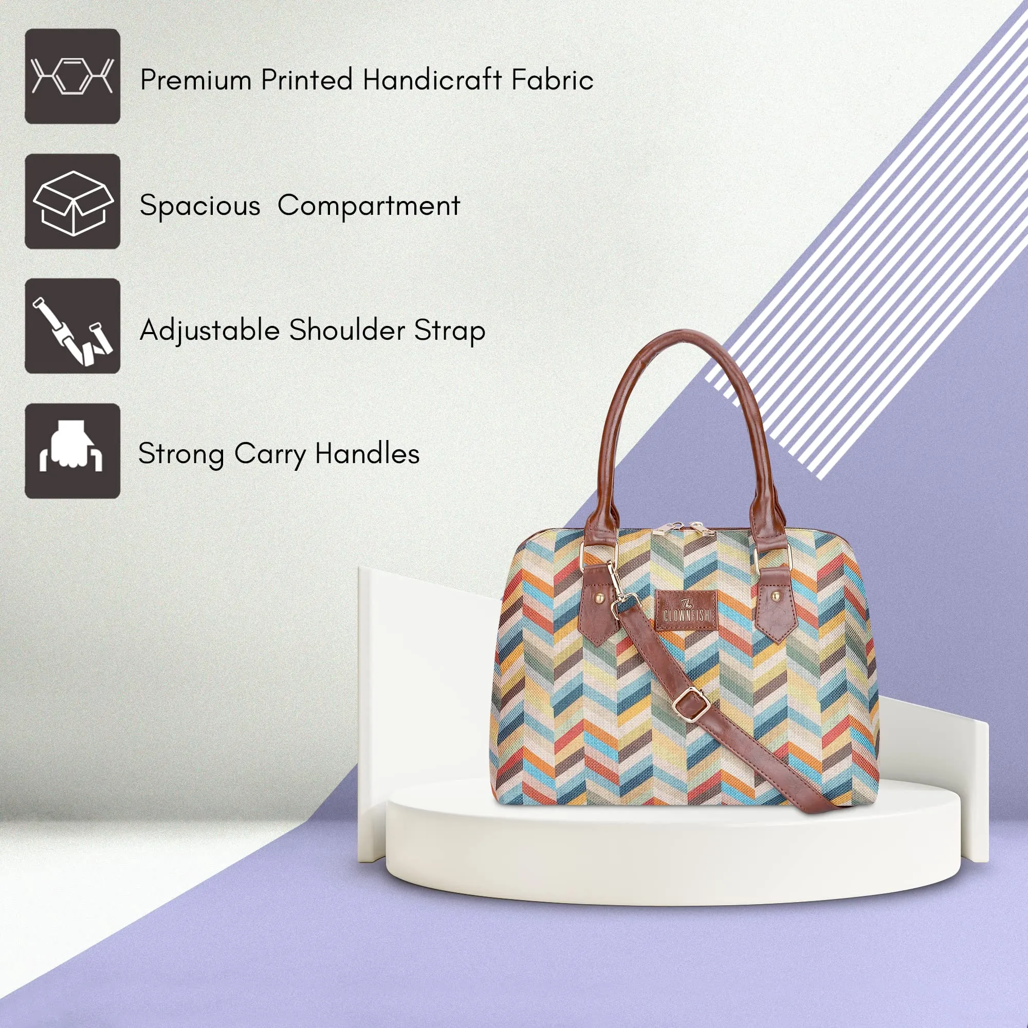 THE CLOWNFISH Montana Series Handbag for Women Office Bag Ladies Purse Shoulder Bag Tote For Women College Girls (Multicolour-Rainbow)