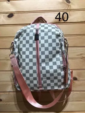 Vegan Leather Backpack - Grey and White