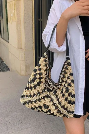 Vintage woven straw crochet bucket shoulder bag