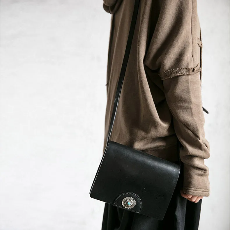 Womens Boho Leather Square Crossbody Satchel Purse Shoulder Bags for Women