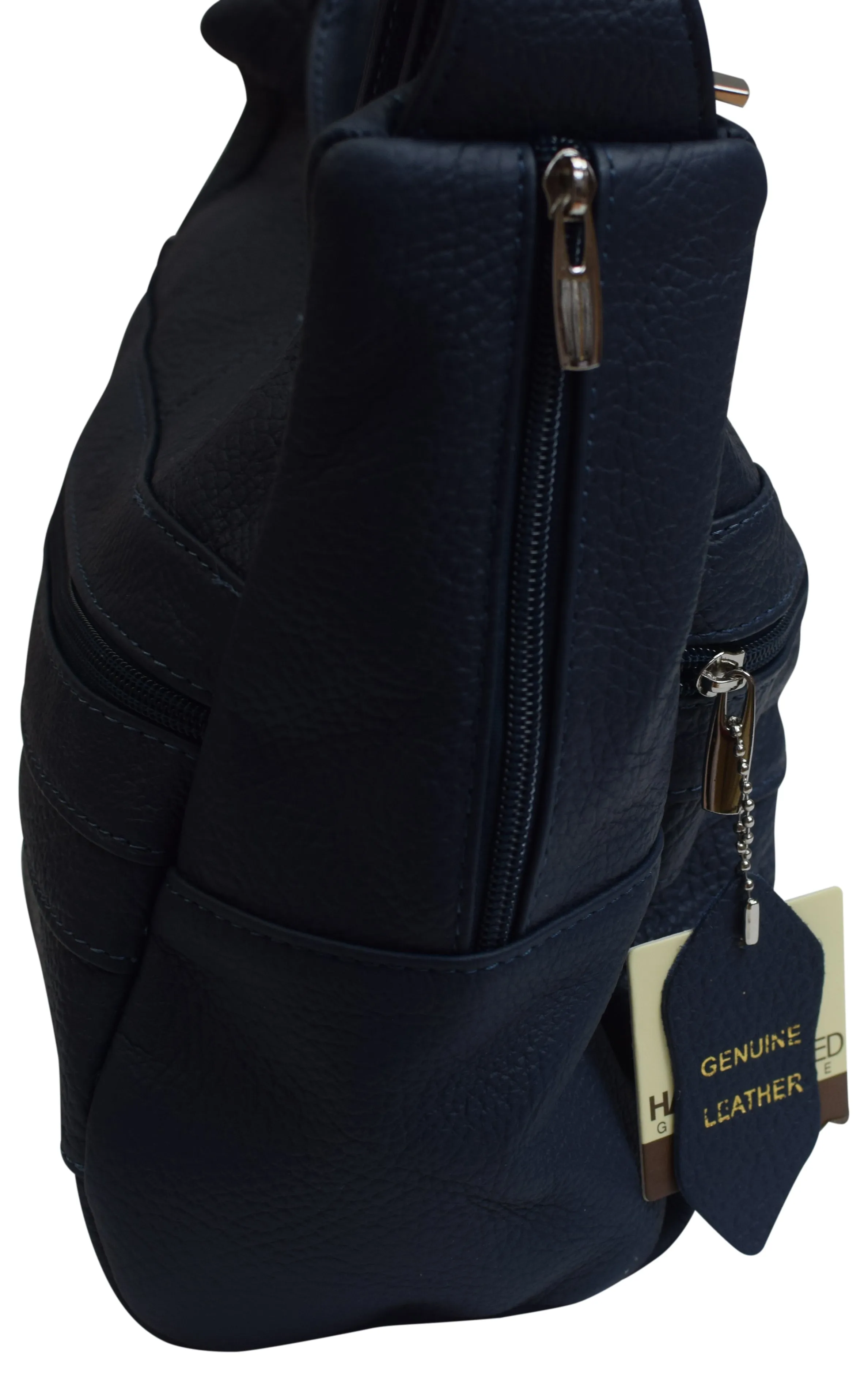 Womens Genuine Leather Purse Adjustable Strap Mid Size Multi Pocket Shoulder Bag Navy Blue
