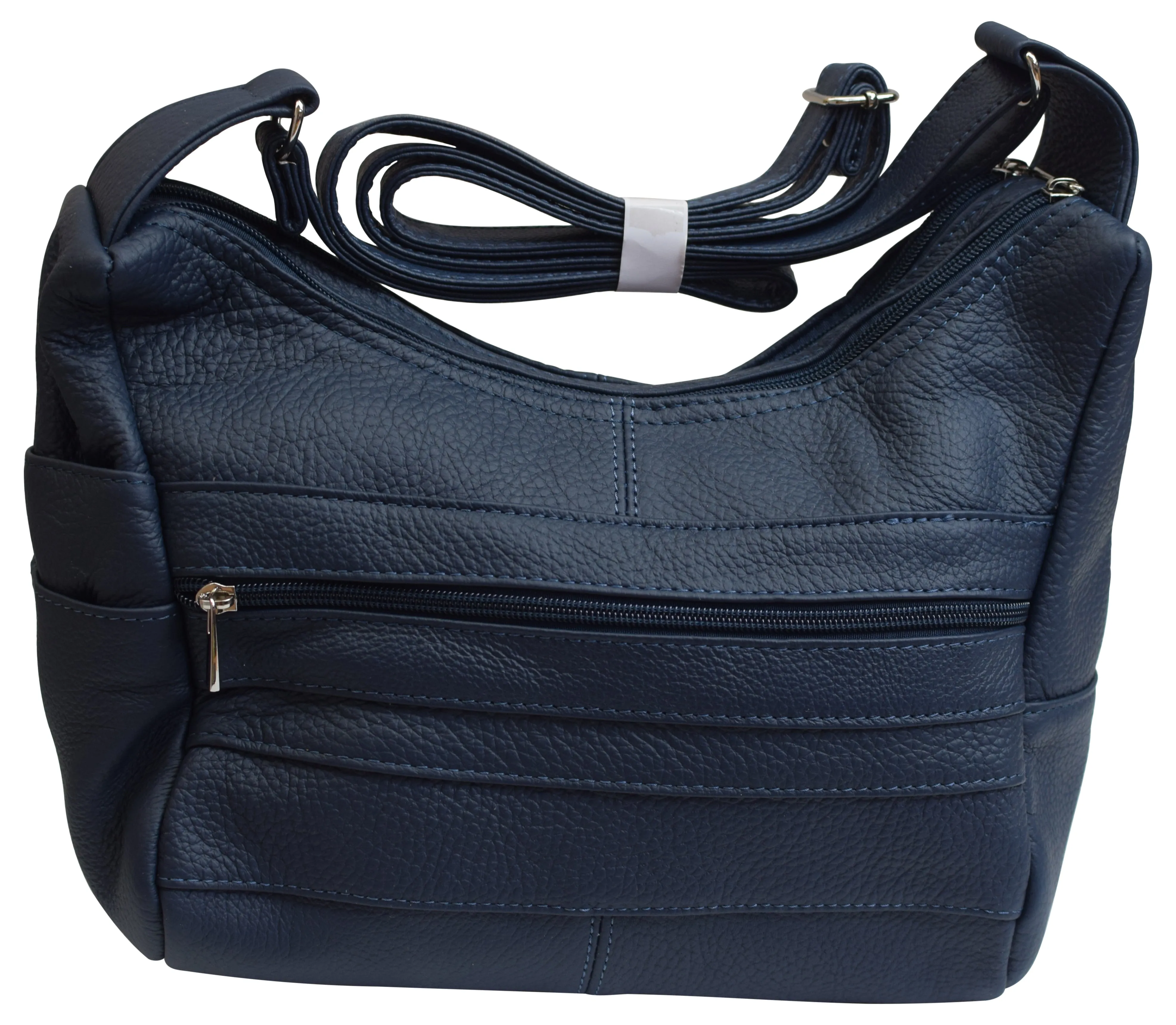 Womens Genuine Leather Purse Adjustable Strap Mid Size Multi Pocket Shoulder Bag Navy Blue