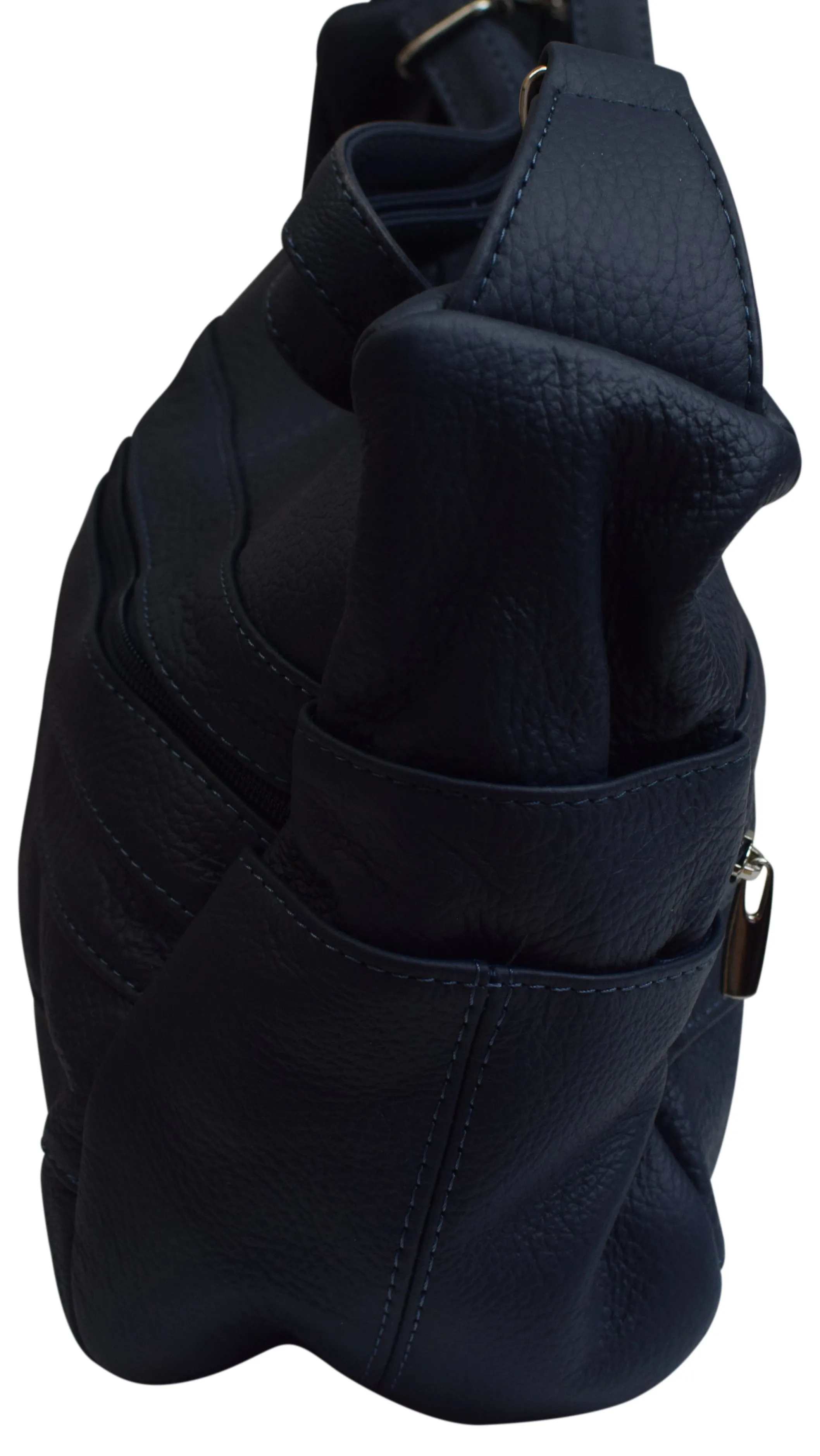 Womens Genuine Leather Purse Adjustable Strap Mid Size Multi Pocket Shoulder Bag Navy Blue