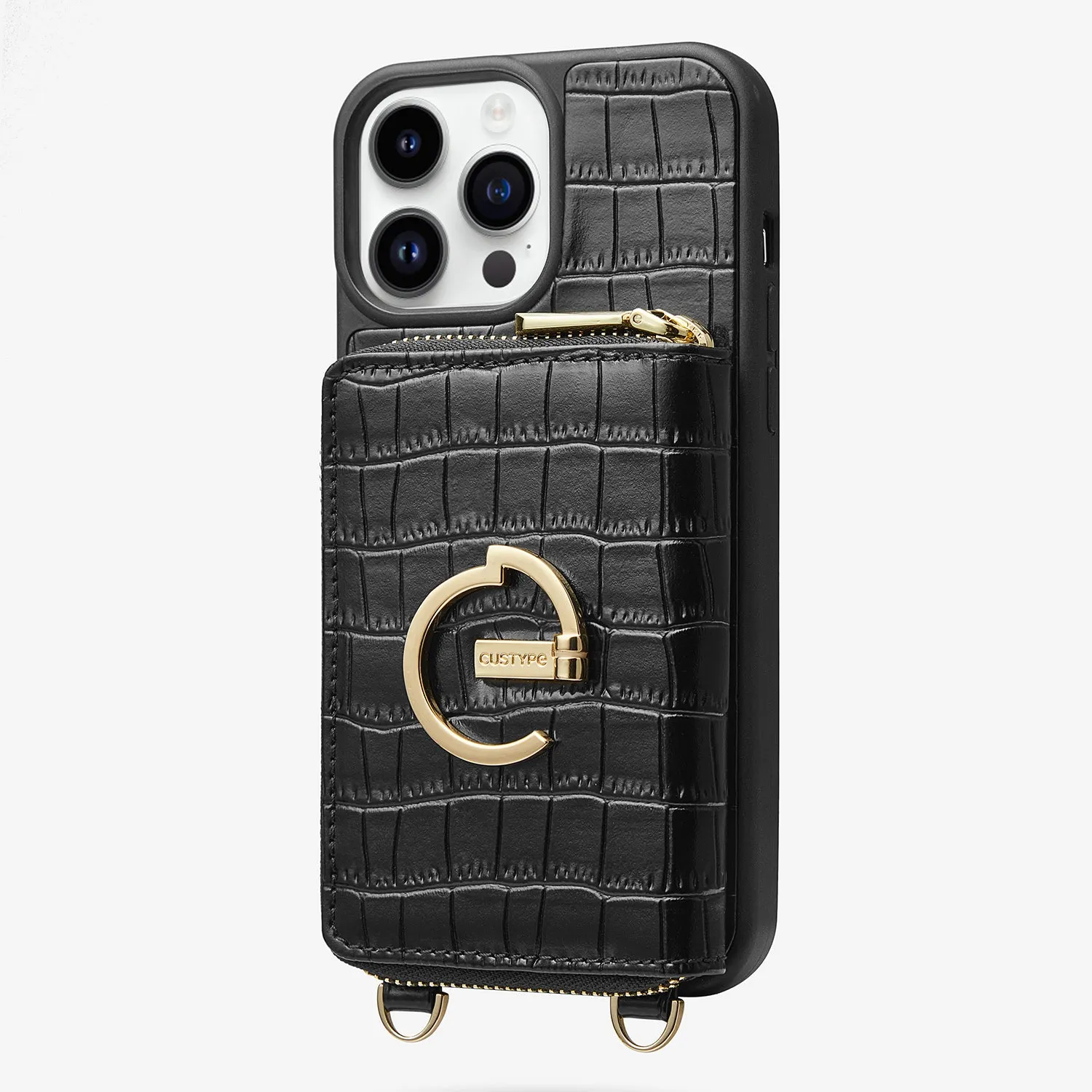 ZipPouch- E-stand Wallet Phone Case- Lychee Leather