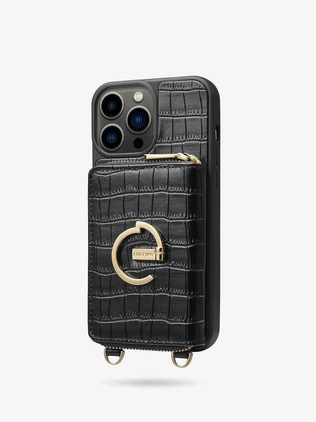 ZipPouch- E-stand Wallet Phone Case- Lychee Leather