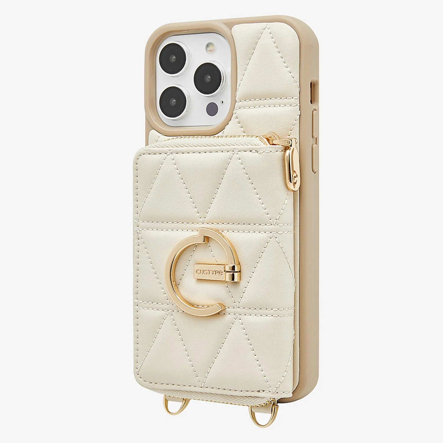 ZipPouch- E-stand Wallet Phone Case- Lychee Leather