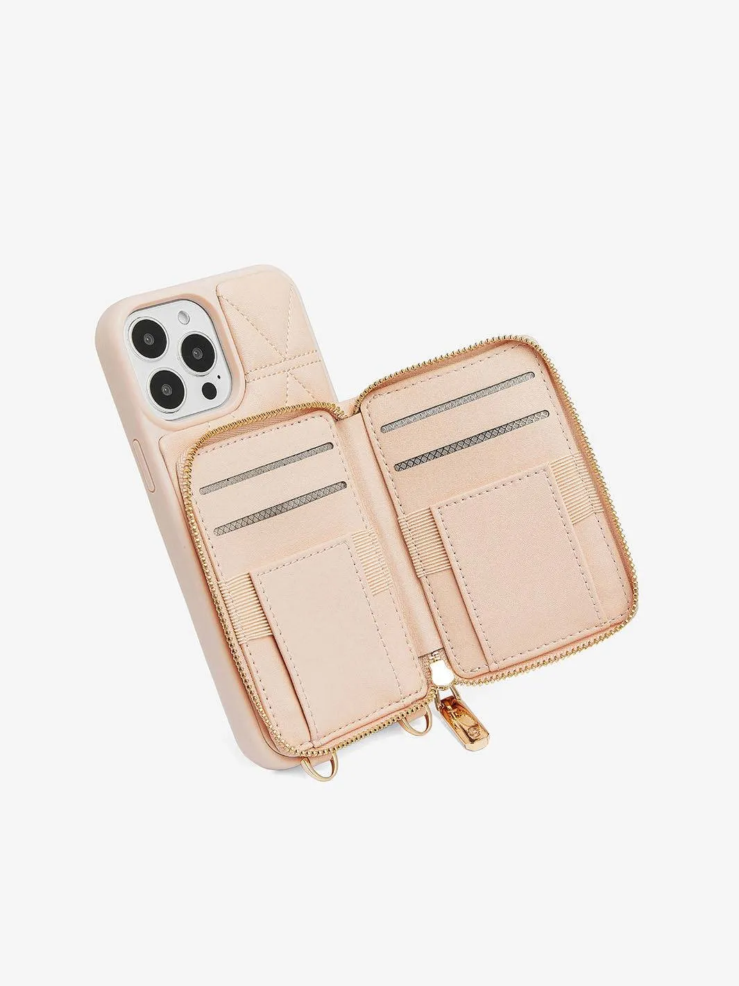 ZipPouch- E-stand Wallet Phone Case- Lychee Leather