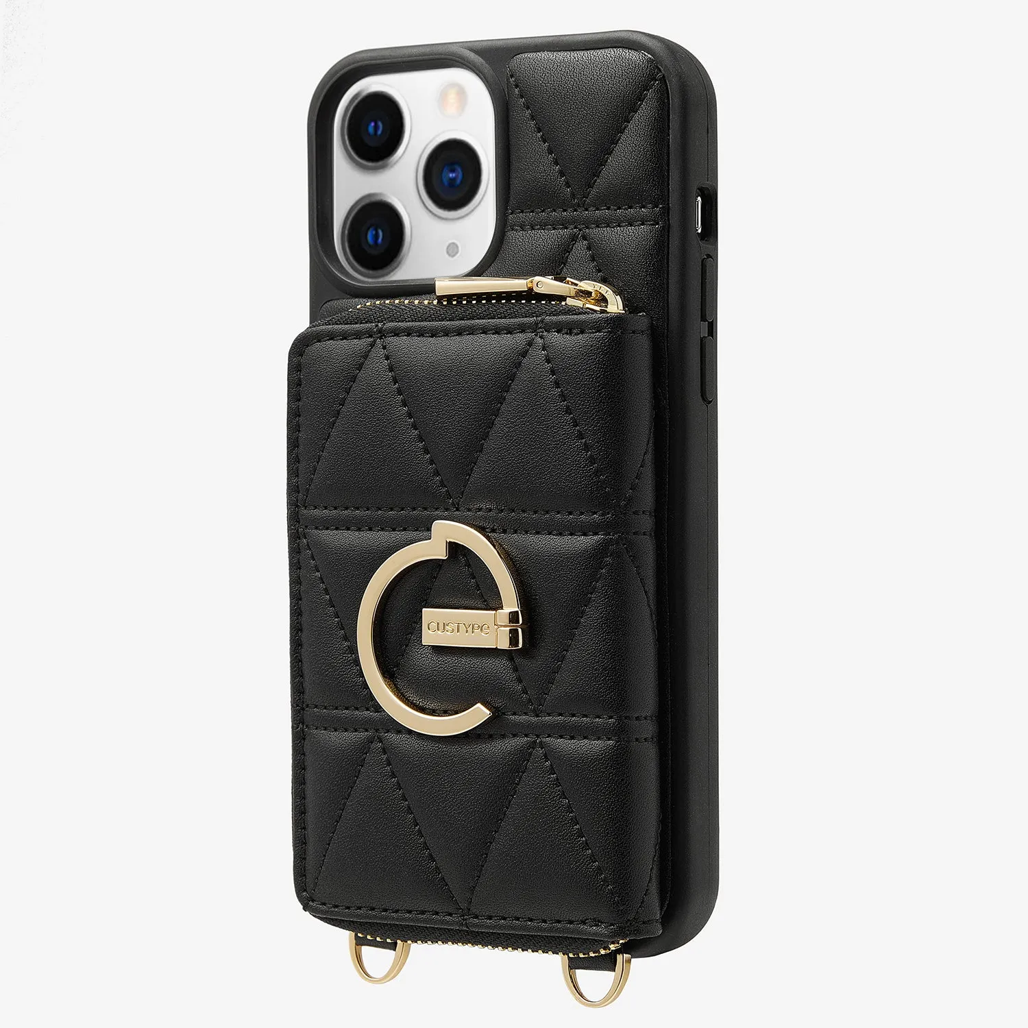 ZipPouch- E-stand Wallet Phone Case- Lychee Leather