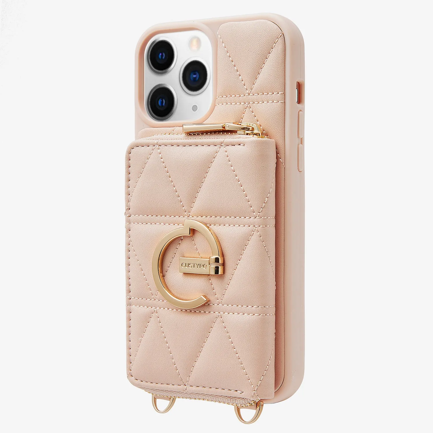 ZipPouch- E-stand Wallet Phone Case- Lychee Leather