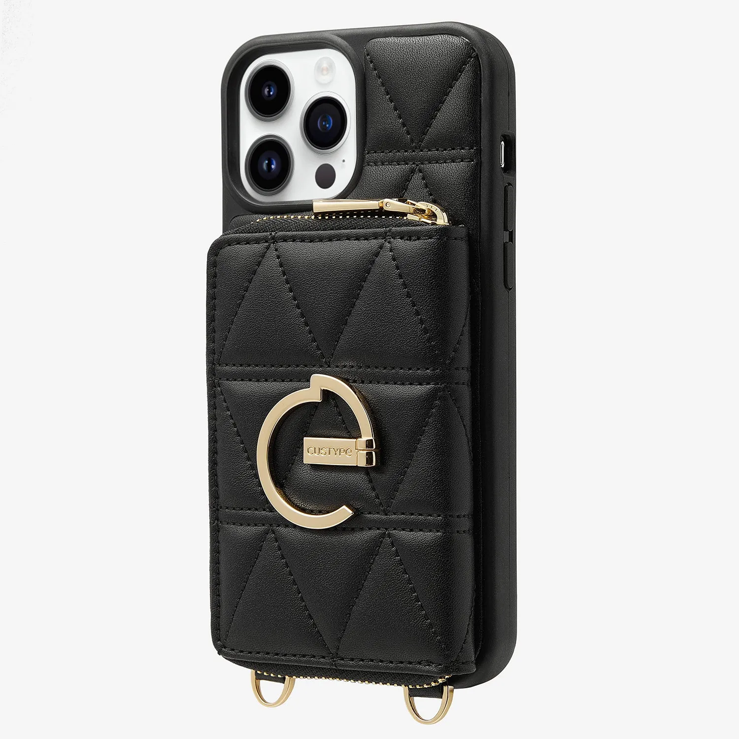 ZipPouch- E-stand Wallet Phone Case- Lychee Leather