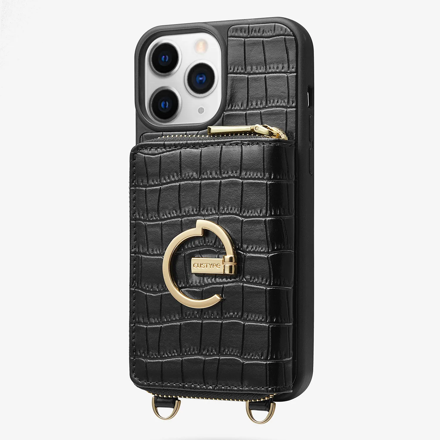 ZipPouch- E-stand Wallet Phone Case- Lychee Leather