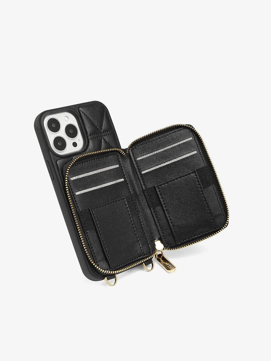 ZipPouch- E-stand Wallet Phone Case- Lychee Leather