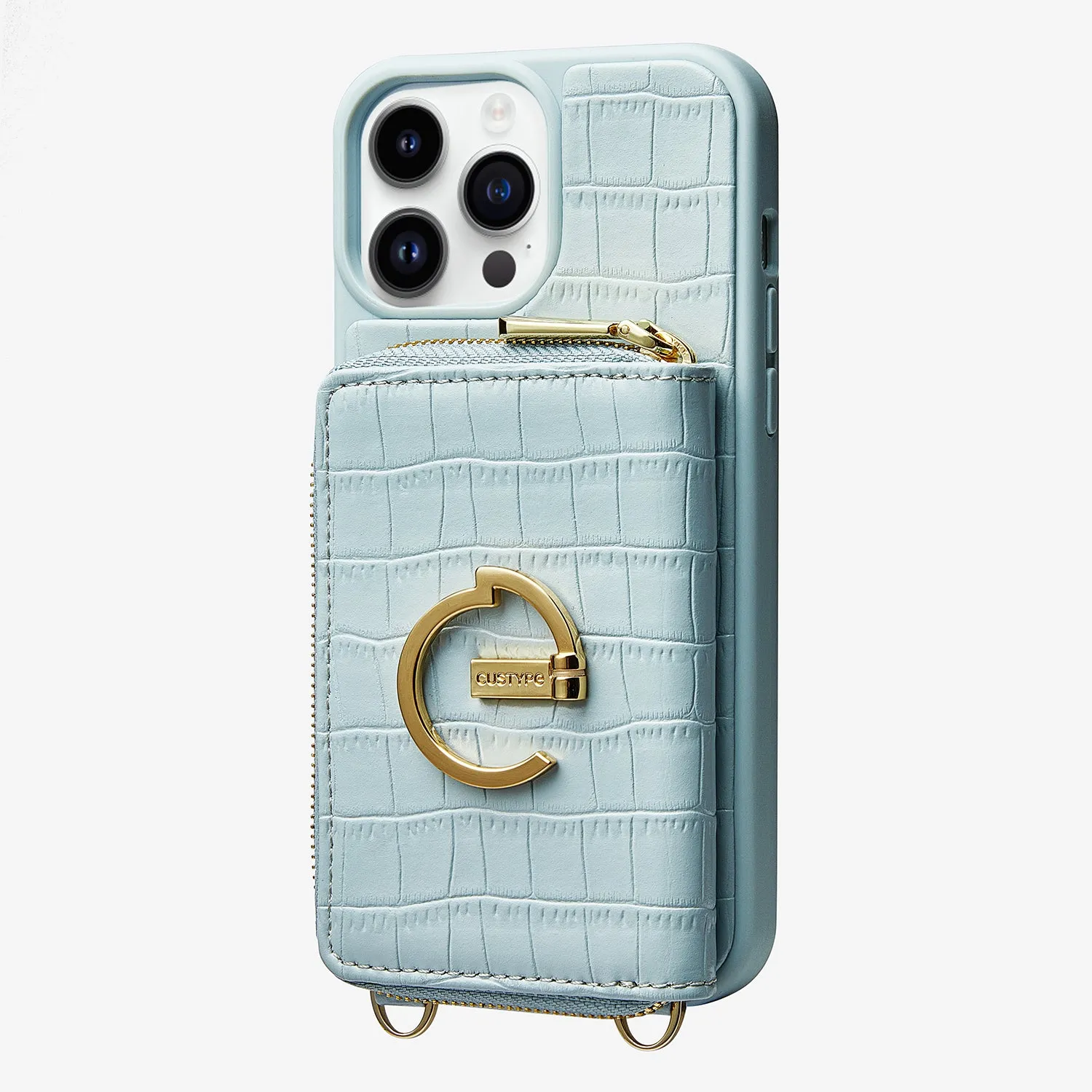 ZipPouch- E-stand Wallet Phone Case- Lychee Leather