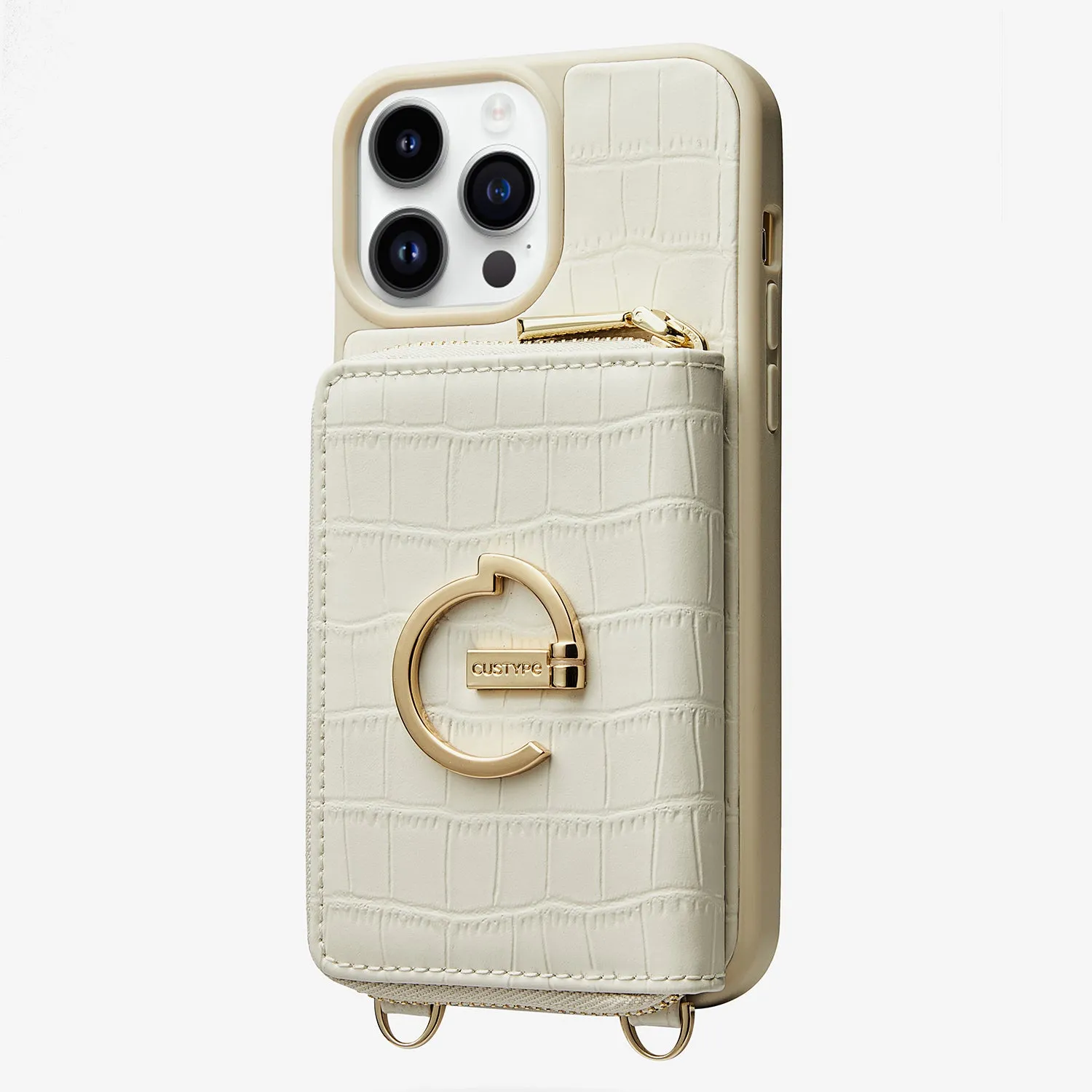 ZipPouch- E-stand Wallet Phone Case- Lychee Leather