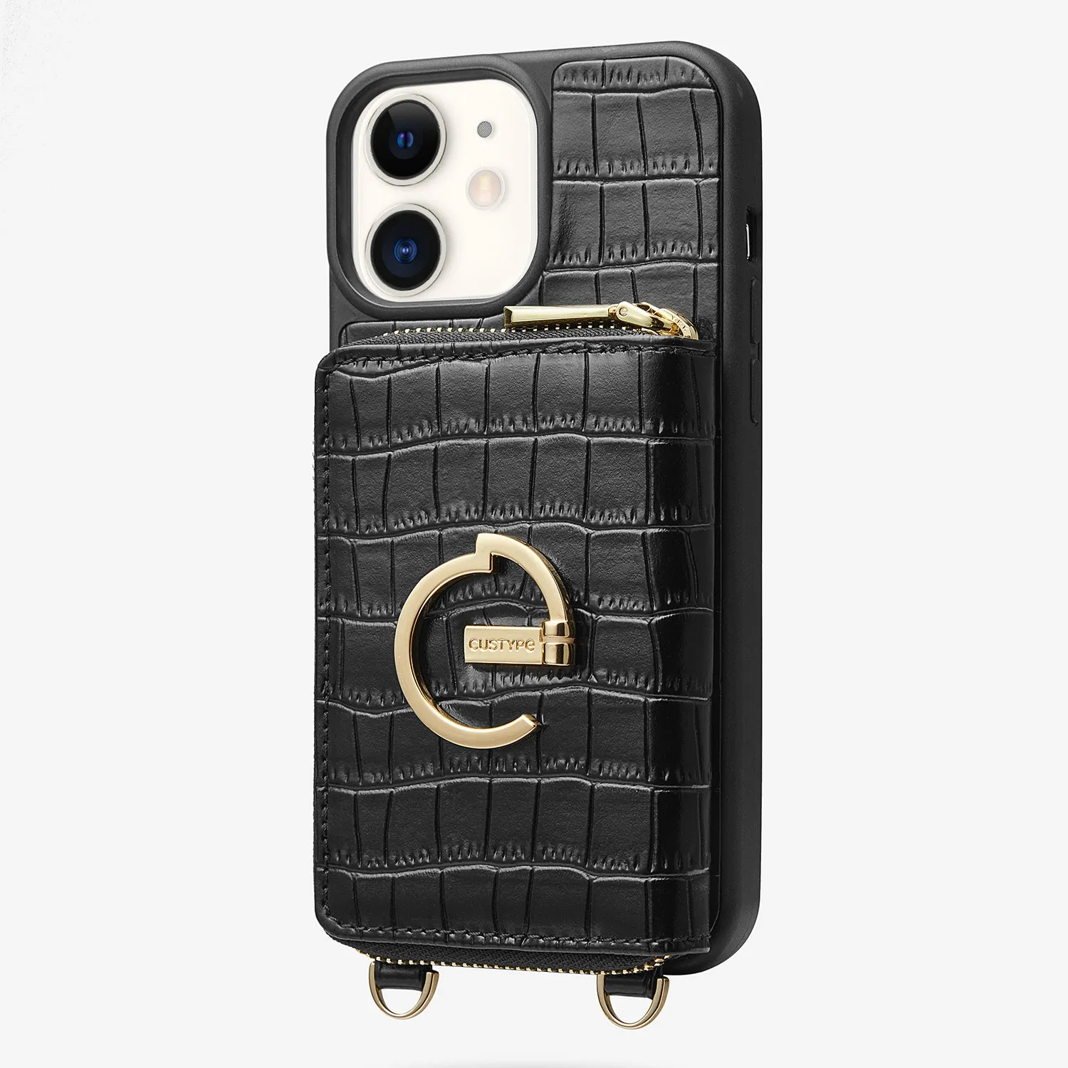 ZipPouch- E-stand Wallet Phone Case- Lychee Leather