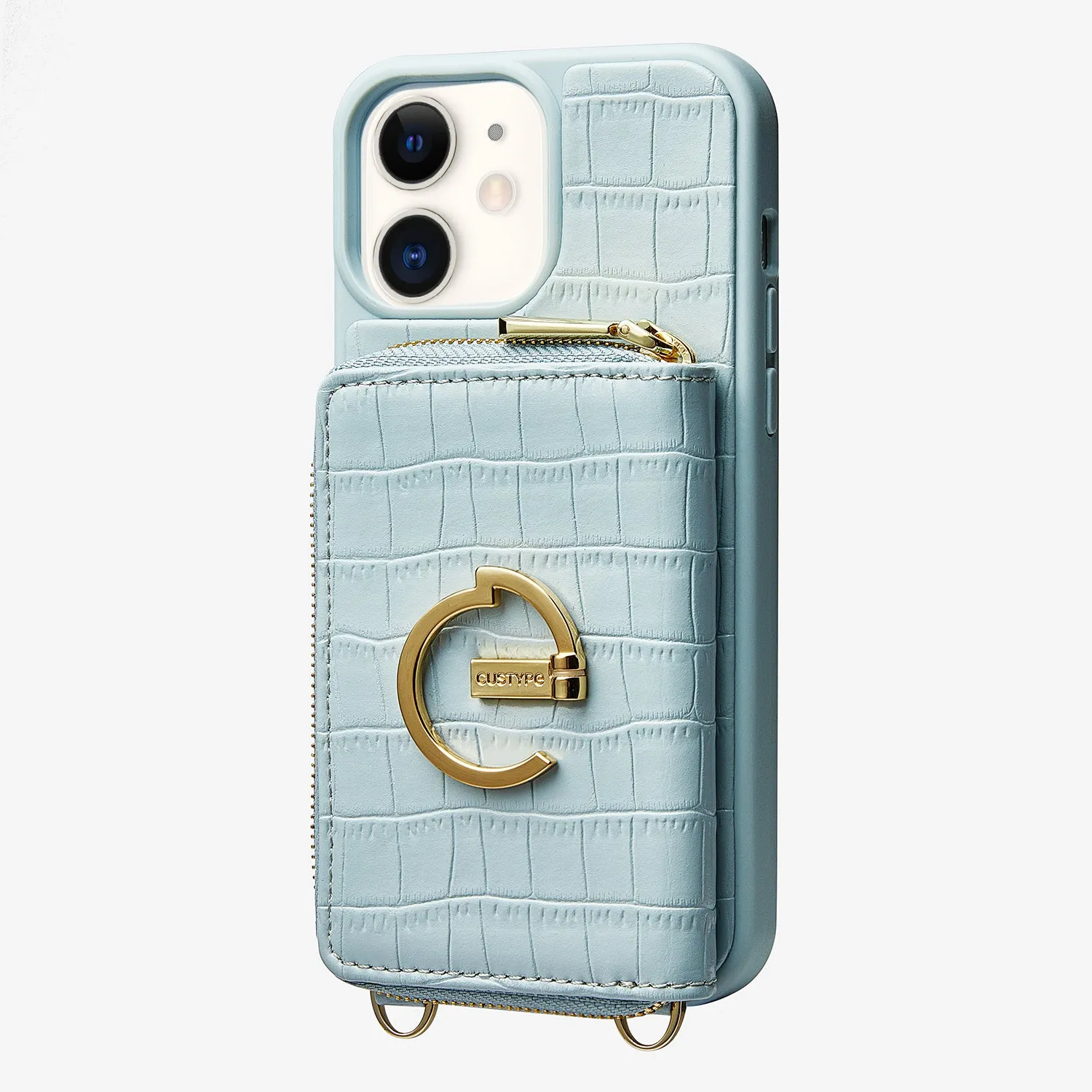 ZipPouch- E-stand Wallet Phone Case- Lychee Leather