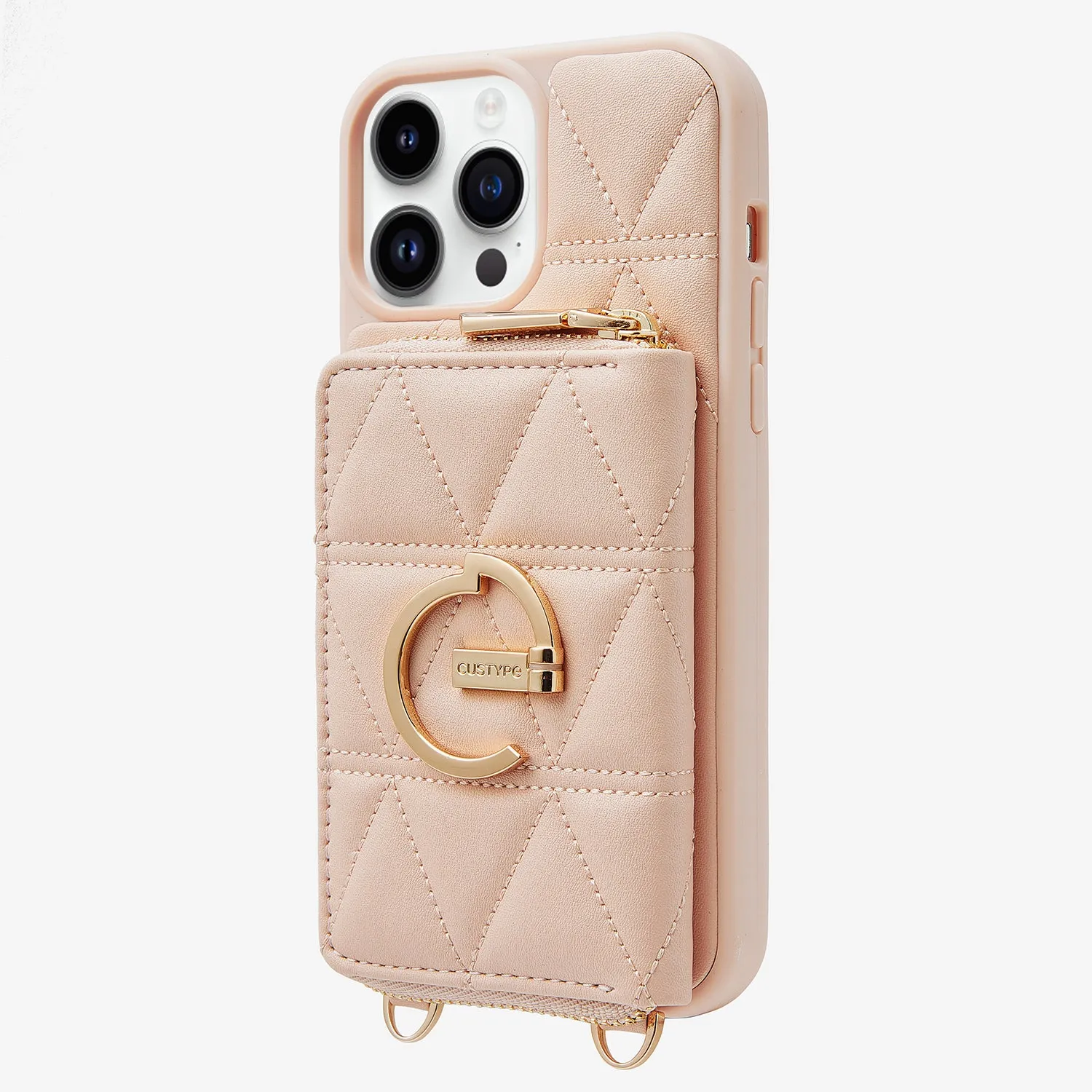 ZipPouch- E-stand Wallet Phone Case- Lychee Leather