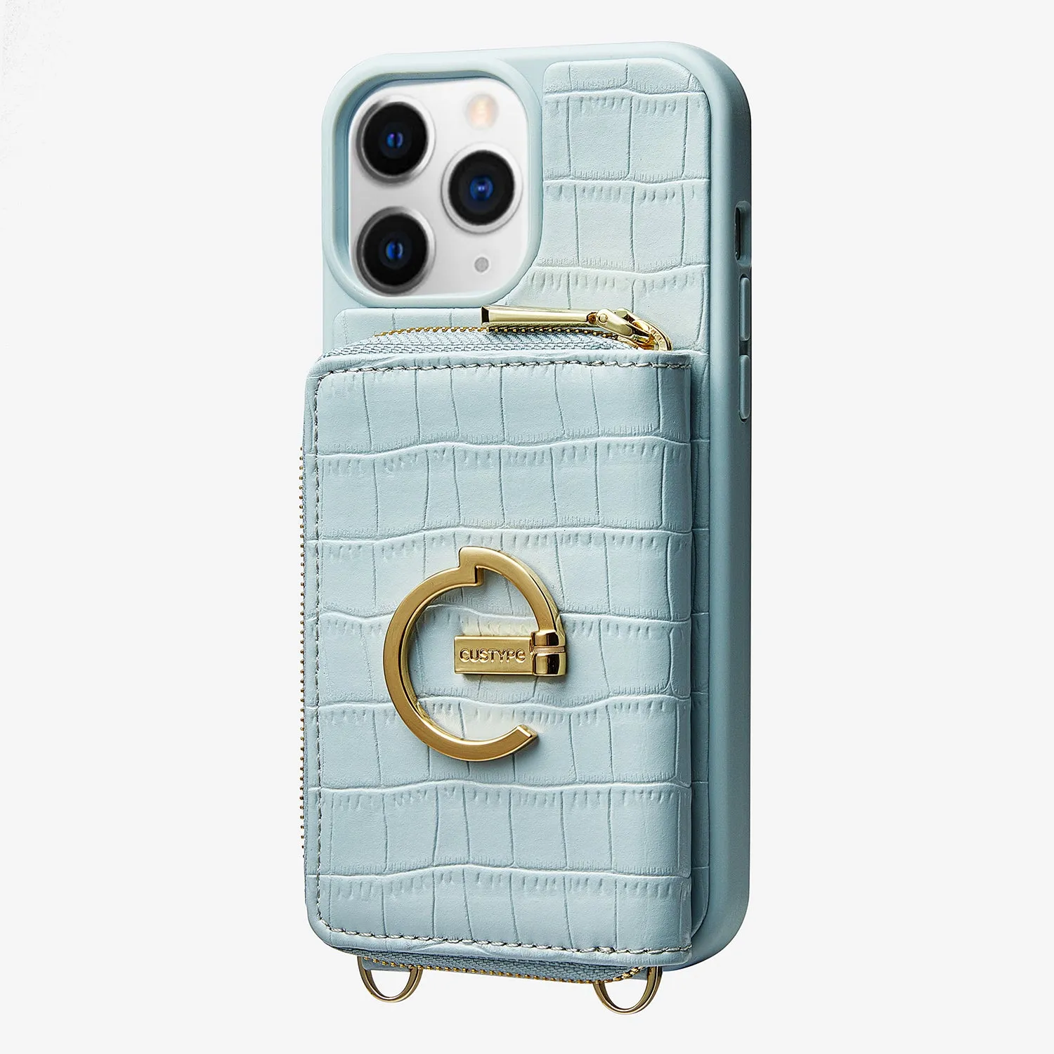 ZipPouch- E-stand Wallet Phone Case- Lychee Leather