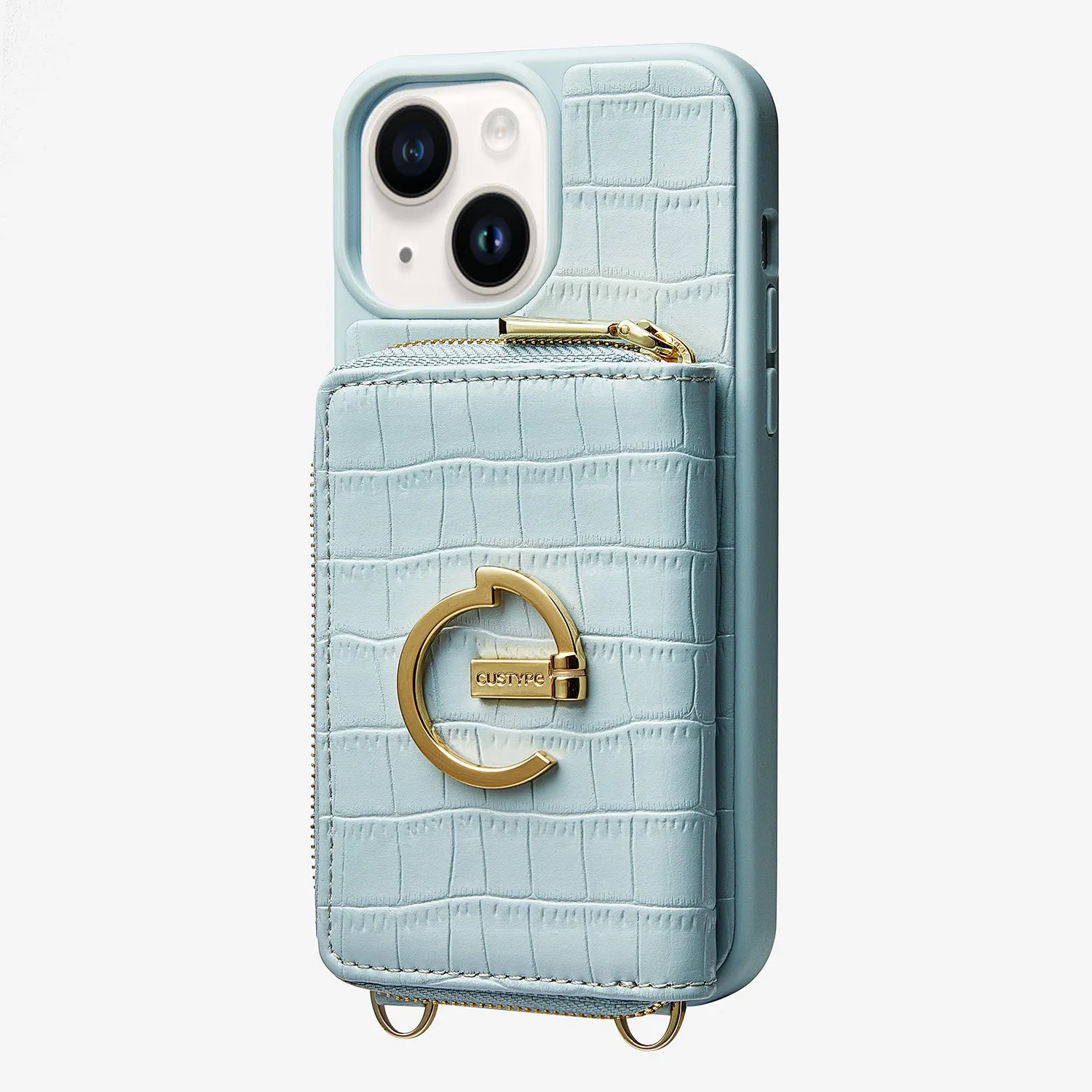 ZipPouch- E-stand Wallet Phone Case- Lychee Leather